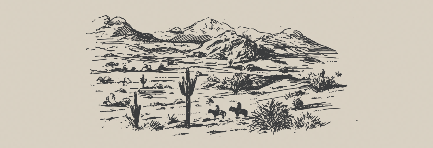 Desert Mountain Landscape With Cactus And Horseman Design