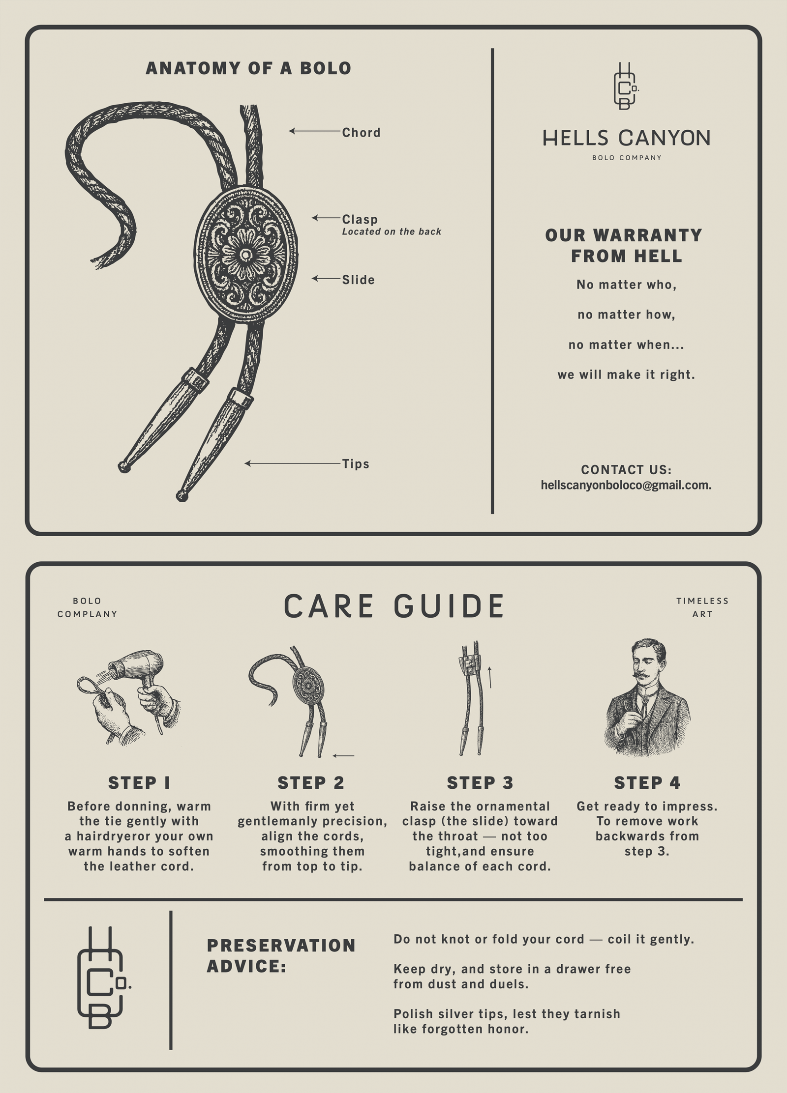 Bolo Tie Warranty and Care Guide