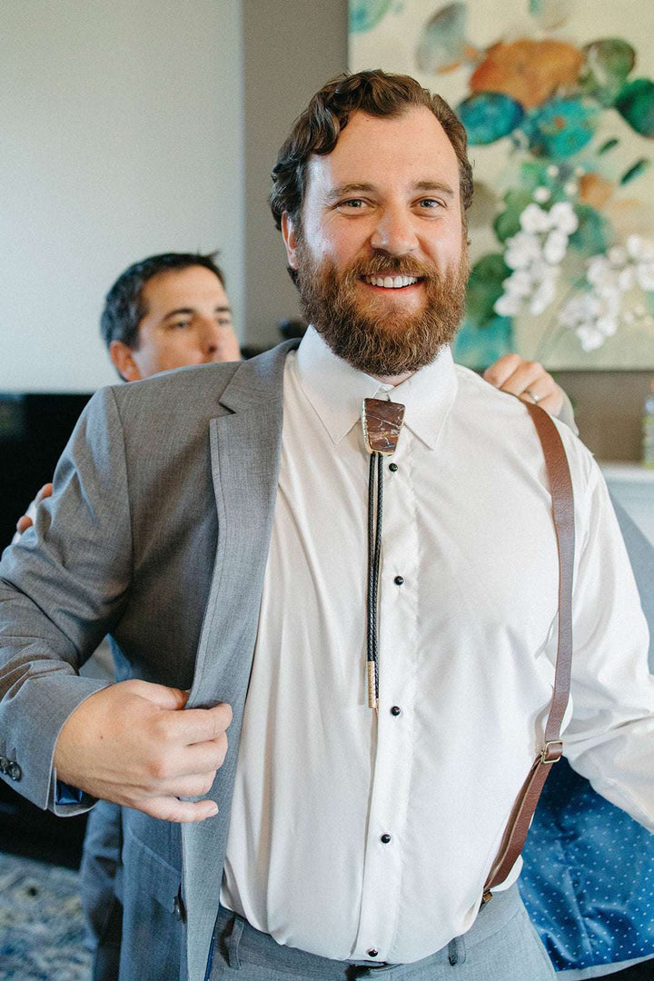 Rattlesnake Jasper Bolo Tie - Roxana and Blaine - Boho Backyard Wedding